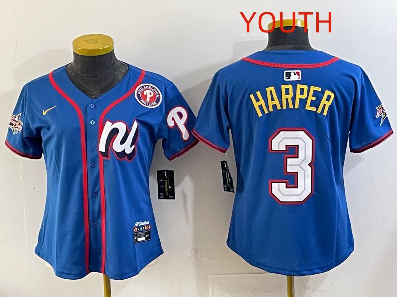 Youth 2025 Philadelphia Phillies #3 Harper Blue All star Nike MLB Jersey style 01->youth mlb jersey->Youth Jersey